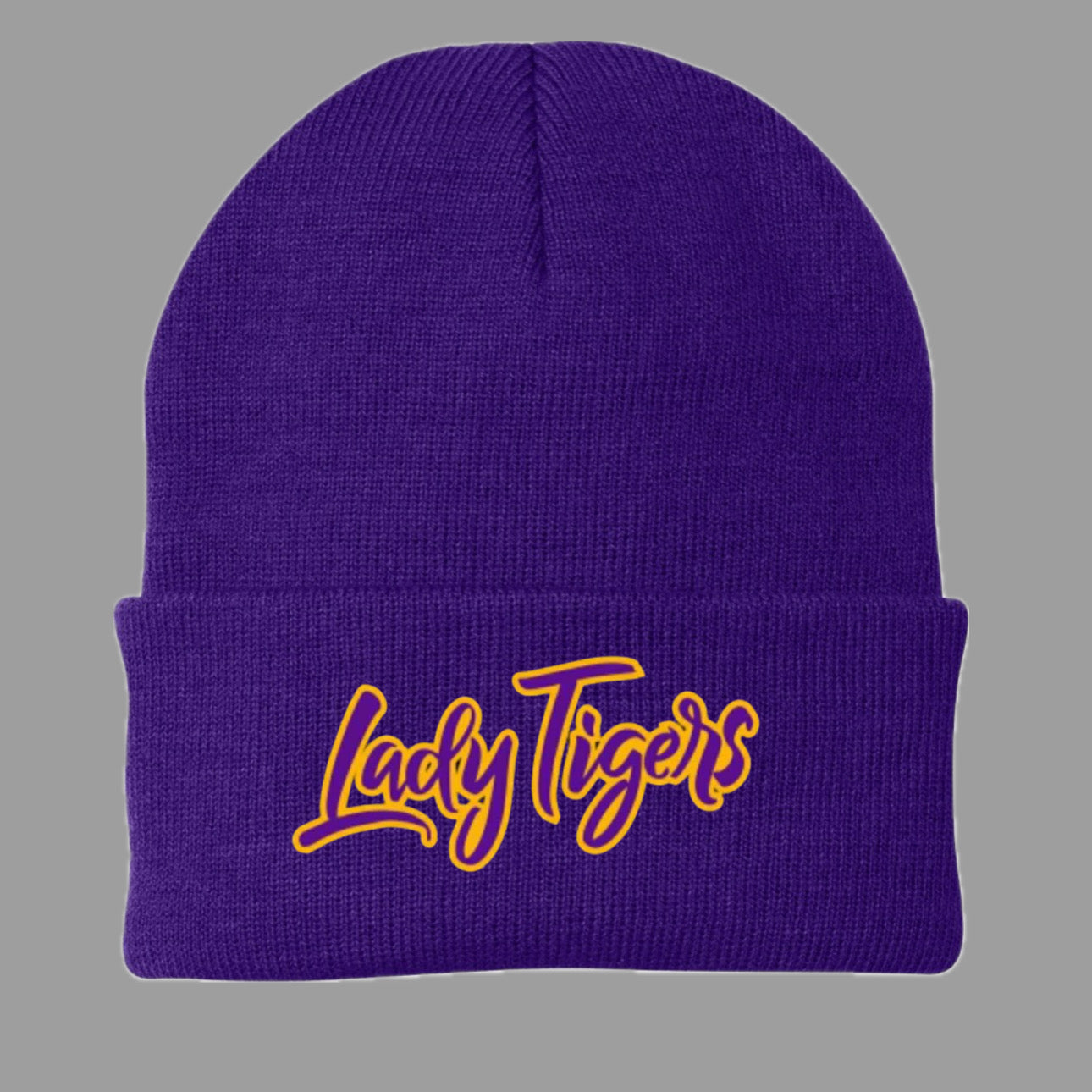 Lady Tigers Purple Embroidered Beanie