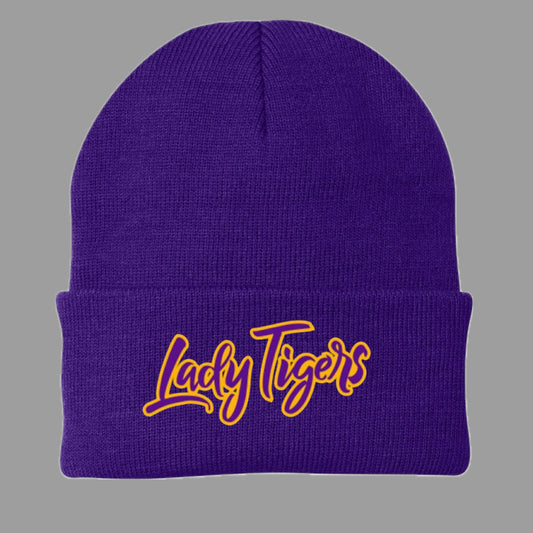 Lady Tigers Purple Embroidered Beanie